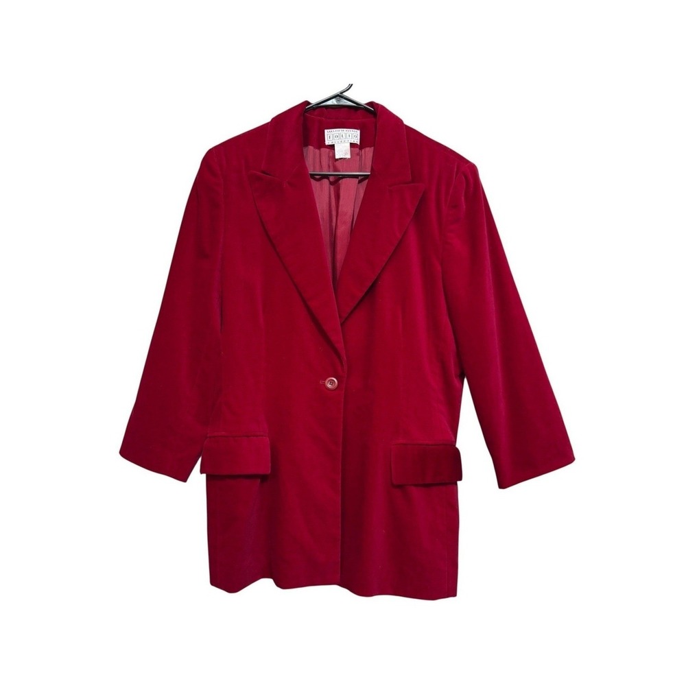 Vintage Saks Fifth Avenue Folio Collection Red Velvet Blazer 3/4 Sleeve Sz 12/14